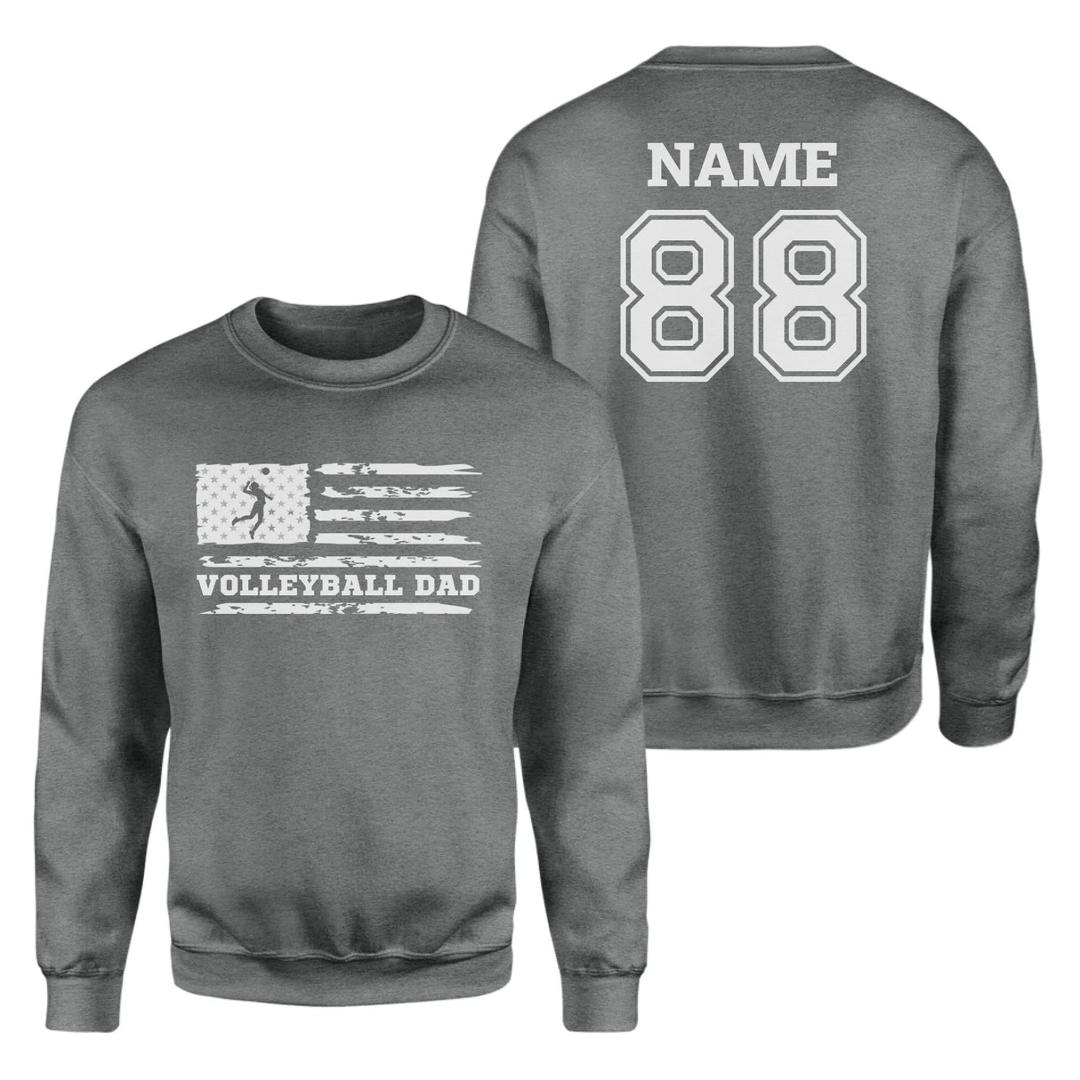 Volleyball Dad Horizontal Flag With Volleyball Player Name on a Sweatshirt with a White Graphic