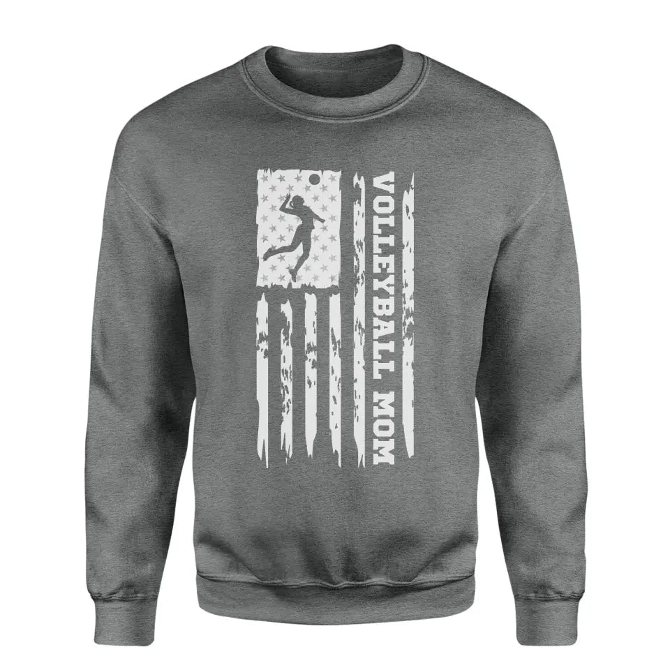 Volleyball Mom Vertical Flag on a Sweatshirt with a White Graphic