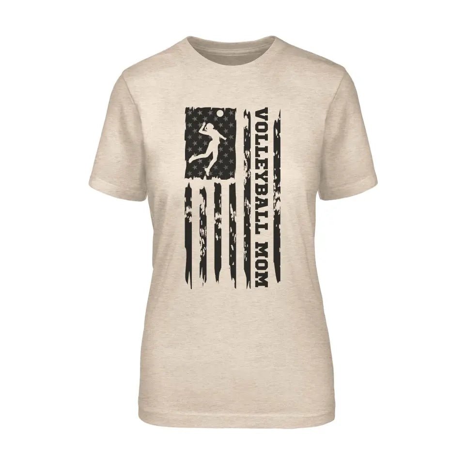 Volleyball Mom Vertical Flag on a Unisex T-Shirt with a Black Graphic