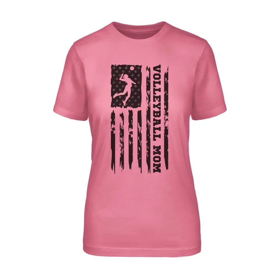 Volleyball Mom Vertical Flag on a Unisex T-Shirt with a Black Graphic