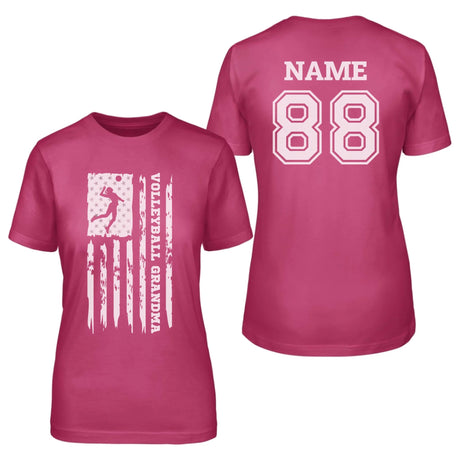 Volleyball Grandma Vertical Flag With Volleyball Player Name on a Unisex T-Shirt with a White Graphic