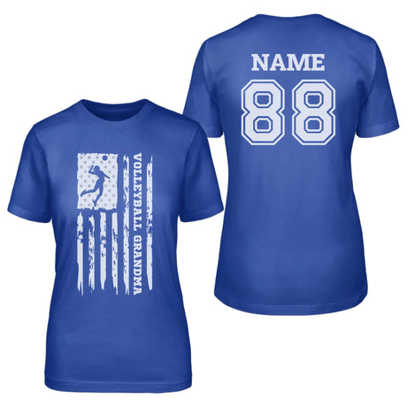 Volleyball Grandma Vertical Flag With Volleyball Player Name on a Unisex T-Shirt with a White Graphic