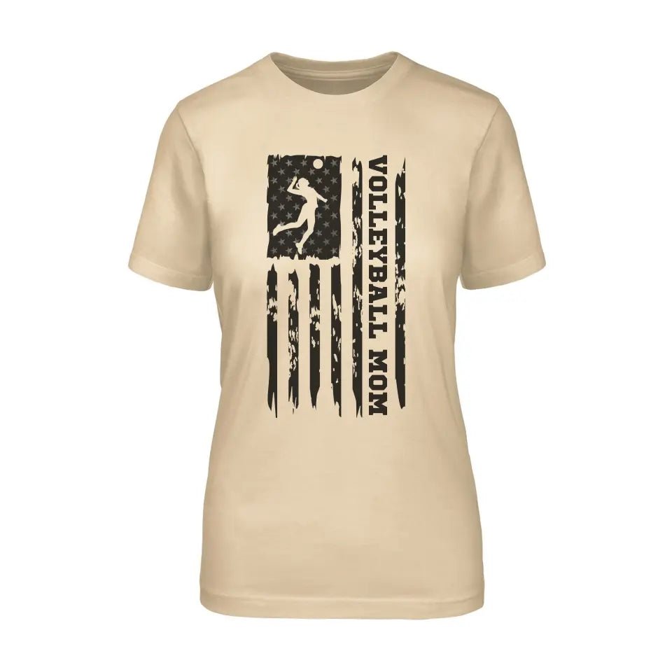 Volleyball Mom Vertical Flag on a Unisex T-Shirt with a Black Graphic