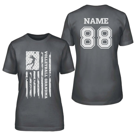 Volleyball Grandma Vertical Flag With Volleyball Player Name on a Unisex T-Shirt with a White Graphic