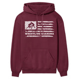 Wrestling Grandma Horizontal Flag on a Hoodie with a White Graphic