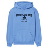 Wrestling Mom with Wrestler Icon and Wrestler Name on a Hoodie with a Black Graphic