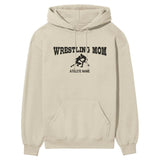 Wrestling Mom with Wrestler Icon and Wrestler Name on a Hoodie with a Black Graphic