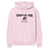 Wrestling Mom with Wrestler Icon and Wrestler Name on a Hoodie with a Black Graphic