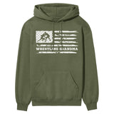 Wrestling Grandma Horizontal Flag on a Hoodie with a White Graphic