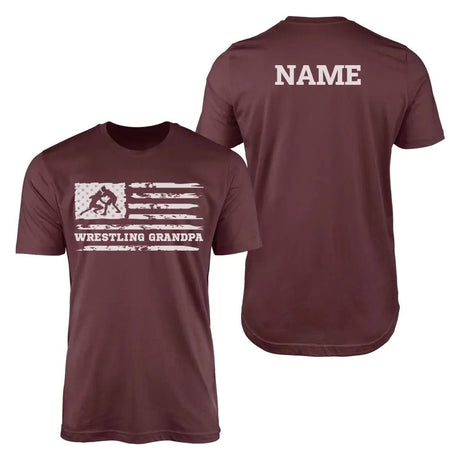 Wrestling Grandpa Horizontal Flag With Wrestler Name on a Men's T-Shirt with a White Graphic
