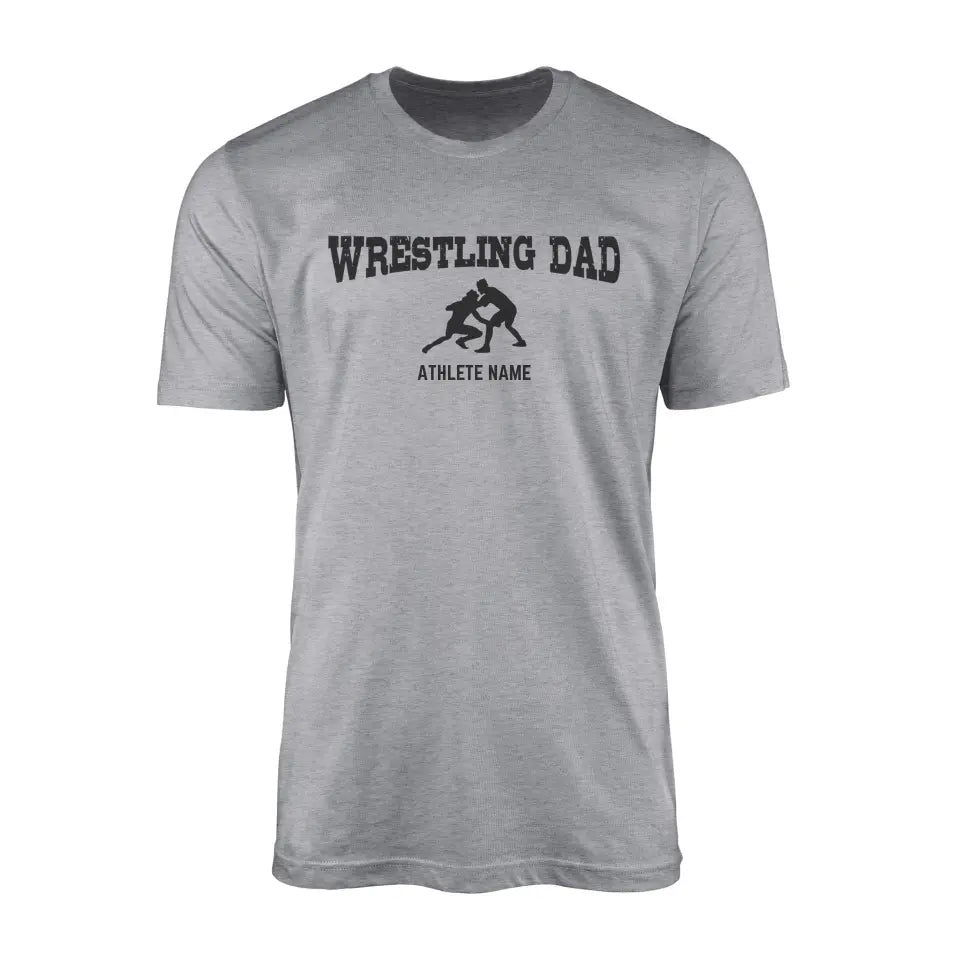 Wrestling Dad with Wrestler Icon and Wrestler Name on a Men's T-Shirt with a Black Graphic