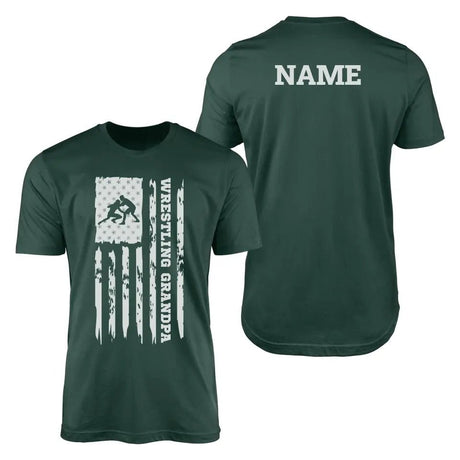 Wrestling Grandpa Vertical Flag With Wrestler Name on a Men's T-Shirt with a White Graphic