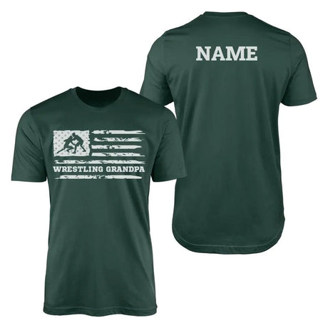 Wrestling Grandpa Horizontal Flag With Wrestler Name on a Men's T-Shirt with a White Graphic