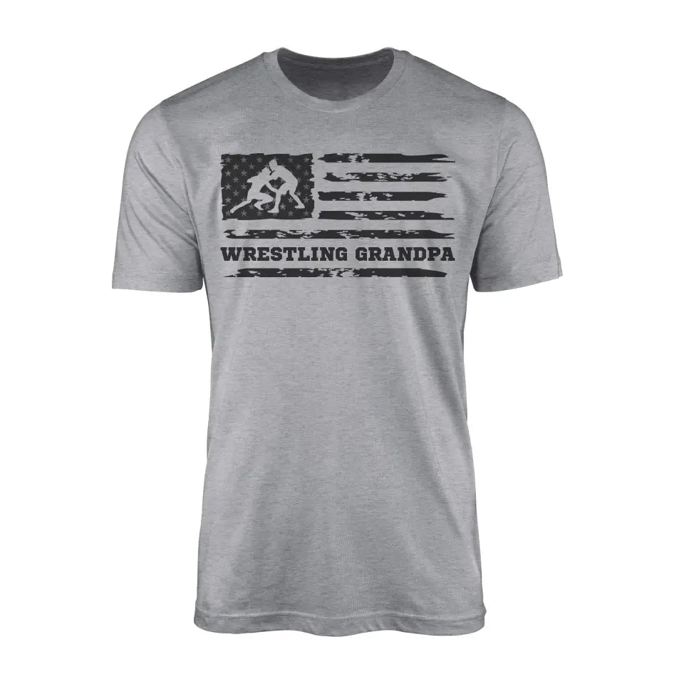 Wrestling Grandpa Horizontal Flag on a Men's T-Shirt with a Black Graphic