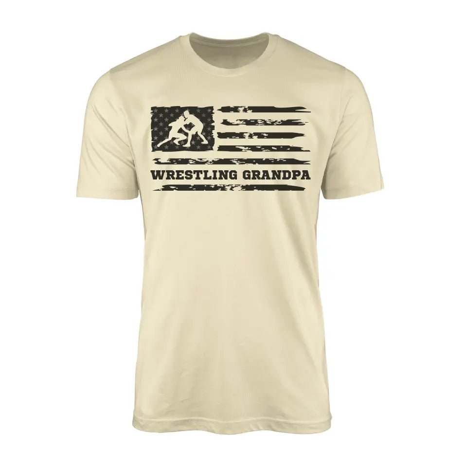 Wrestling Grandpa Horizontal Flag on a Men's T-Shirt with a Black Graphic