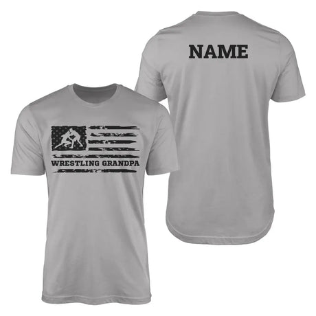 Wrestling Grandpa Horizontal Flag With Wrestler Name on a Men's T-Shirt with a Black Graphic