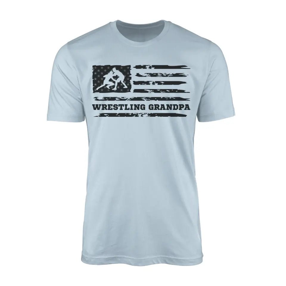 Wrestling Grandpa Horizontal Flag on a Men's T-Shirt with a Black Graphic