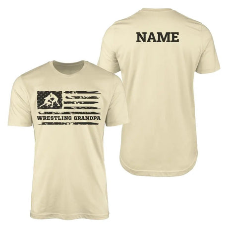 Wrestling Grandpa Horizontal Flag With Wrestler Name on a Men's T-Shirt with a Black Graphic