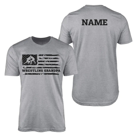 Wrestling Grandpa Horizontal Flag With Wrestler Name on a Men's T-Shirt with a Black Graphic