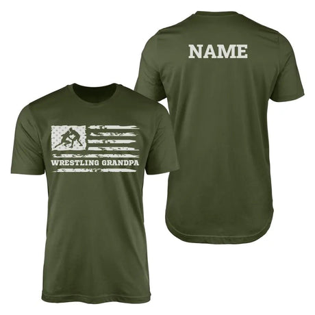 Wrestling Grandpa Horizontal Flag With Wrestler Name on a Men's T-Shirt with a White Graphic