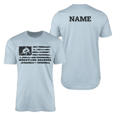 Wrestling Grandpa Horizontal Flag With Wrestler Name on a Men's T-Shirt with a Black Graphic