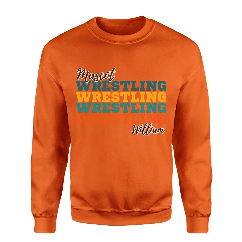 Personalized Wrestling Wrestling Wrestling on a Sweatshirt With Mascot and Wrestler Name on a Sweatshirt