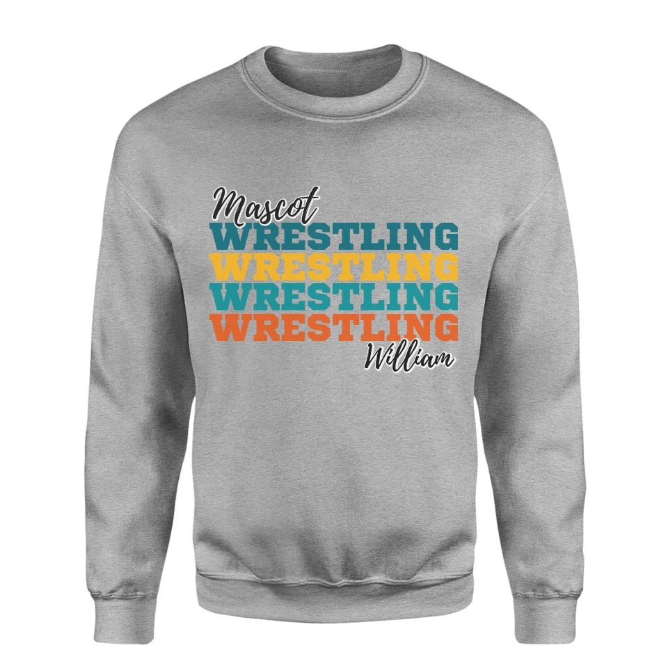 Personalized Wrestling Wrestling Wrestling on a Sweatshirt With Mascot and Wrestler Name on a Sweatshirt