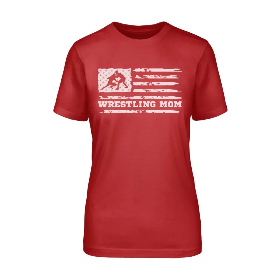 Wrestling Mom Horizontal Flag on a Unisex T-Shirt with a White Graphic