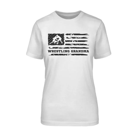 Wrestling Grandma Horizontal Flag on a Unisex T-Shirt with a Black Graphic