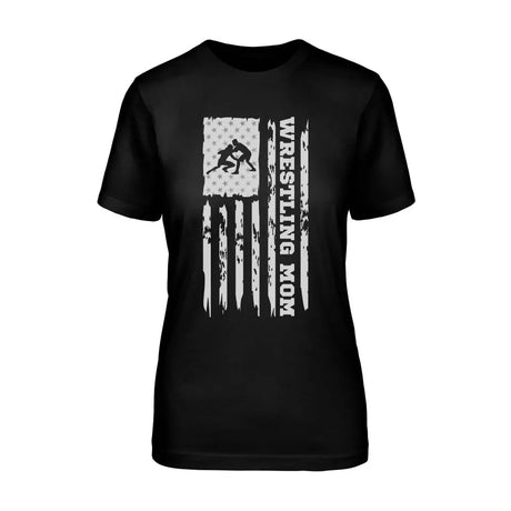 Wrestling Mom Vertical Flag on a Unisex T-Shirt with a White Graphic