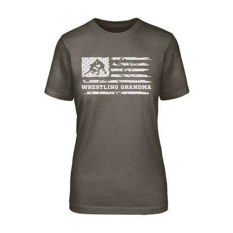 Wrestling Grandma Horizontal Flag on a Unisex T-Shirt with a White Graphic
