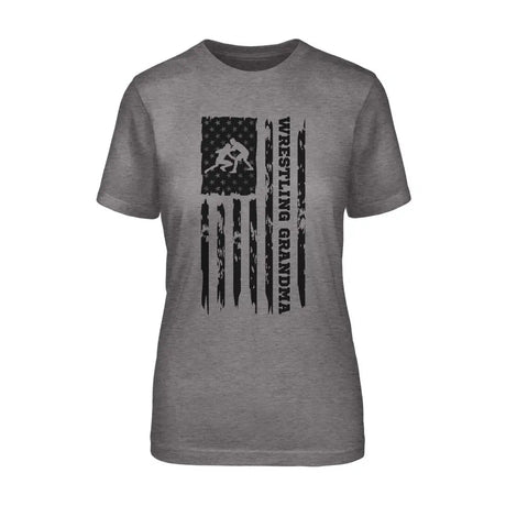 Wrestling Grandma Vertical Flag on a Unisex T-Shirt with a Black Graphic