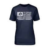 Wrestling Grandma Horizontal Flag on a Unisex T-Shirt with a White Graphic