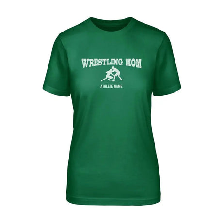 Wrestling Mom with Wrestler Icon and Wrestler Name on a Unisex T-Shirt with a White Graphic