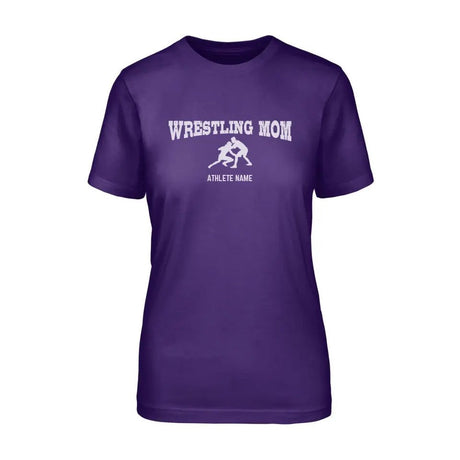 Wrestling Mom with Wrestler Icon and Wrestler Name on a Unisex T-Shirt with a White Graphic