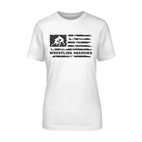 Wrestling Grandma Horizontal Flag on a Unisex T-Shirt with a Black Graphic