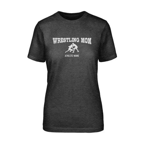 Wrestling Mom with Wrestler Icon and Wrestler Name on a Unisex T-Shirt with a White Graphic