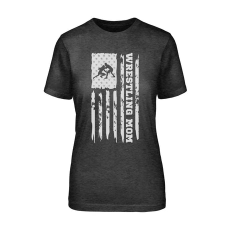 Wrestling Mom Vertical Flag on a Unisex T-Shirt with a White Graphic