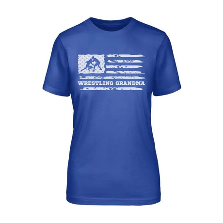 Wrestling Grandma Horizontal Flag on a Unisex T-Shirt with a White Graphic