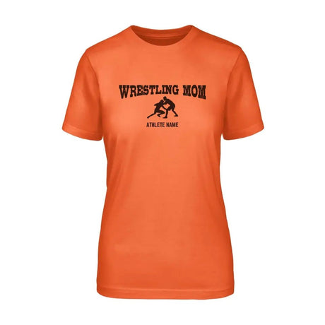 Wrestling Mom with Wrestler Icon and Wrestler Name on a Unisex T-Shirt with a Black Graphic