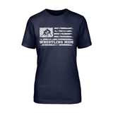Wrestling Mom Horizontal Flag on a Unisex T-Shirt with a White Graphic