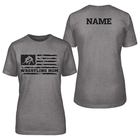 Wrestling Mom Horizontal Flag With Wrestler Name on a Unisex T-Shirt with a Black Graphic