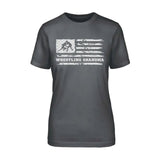 Wrestling Grandma Horizontal Flag on a Unisex T-Shirt with a White Graphic