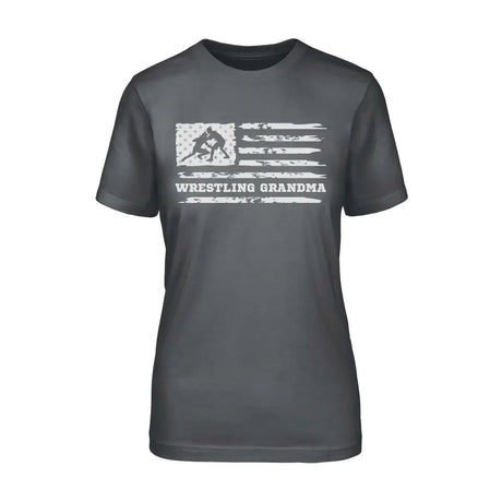Wrestling Grandma Horizontal Flag on a Unisex T-Shirt with a White Graphic