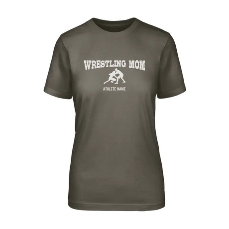 Wrestling Mom with Wrestler Icon and Wrestler Name on a Unisex T-Shirt with a White Graphic