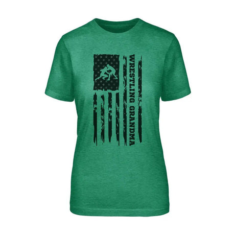 Wrestling Grandma Vertical Flag on a Unisex T-Shirt with a Black Graphic