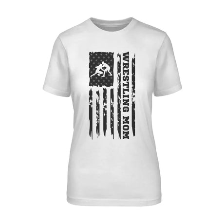 Wrestling Mom Vertical Flag on a Unisex T-Shirt with a Black Graphic