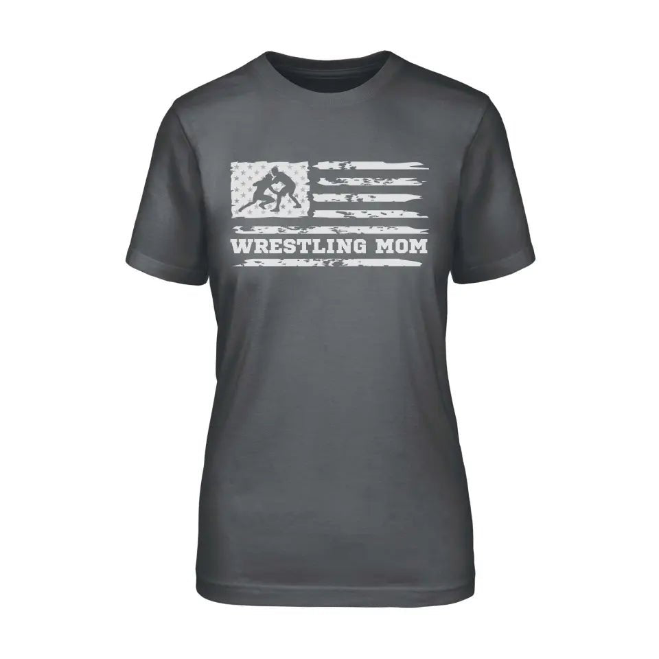 Wrestling Mom Horizontal Flag on a Unisex T-Shirt with a White Graphic