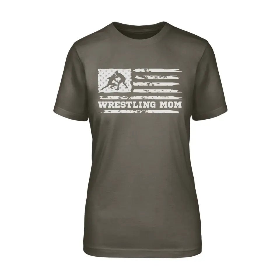 Wrestling Mom Horizontal Flag on a Unisex T-Shirt with a White Graphic