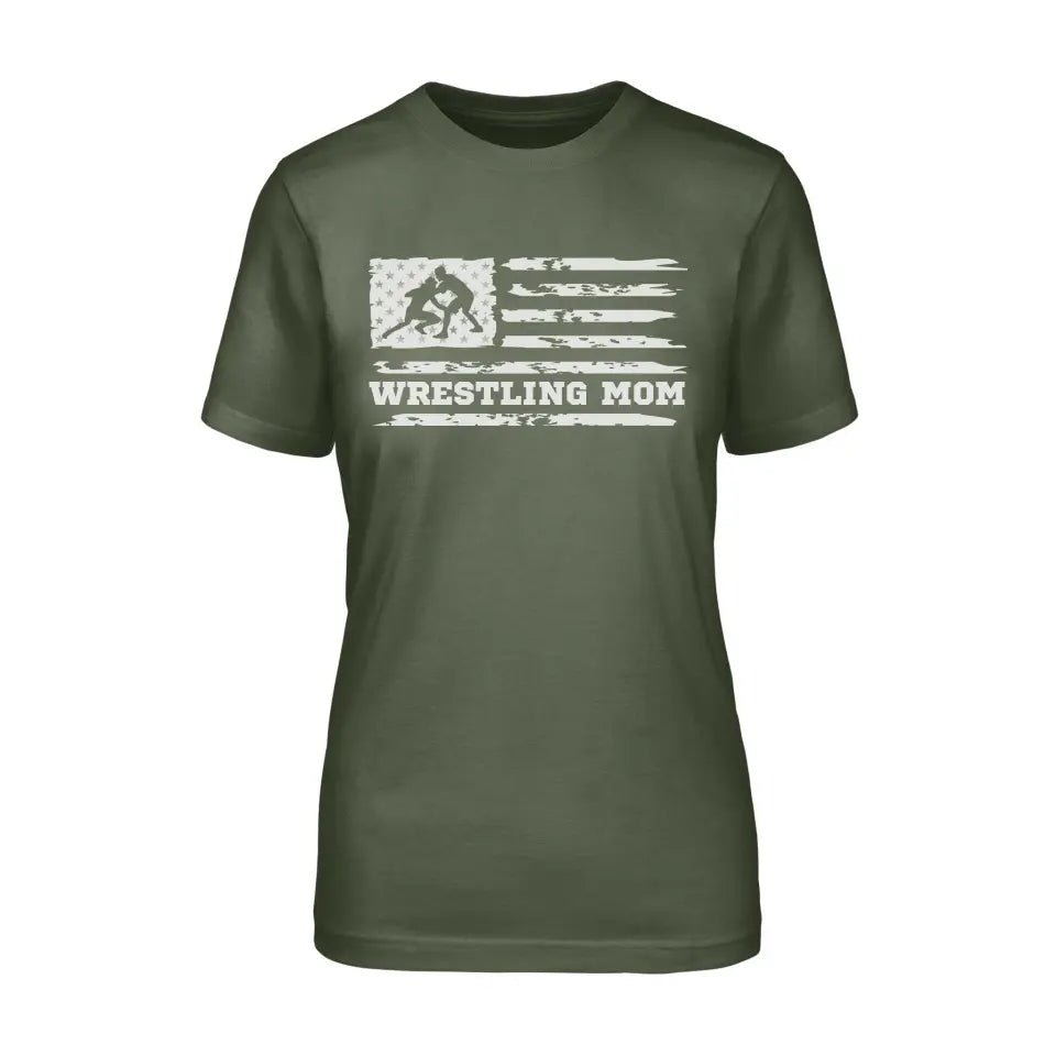 Wrestling Mom Horizontal Flag on a Unisex T-Shirt with a White Graphic